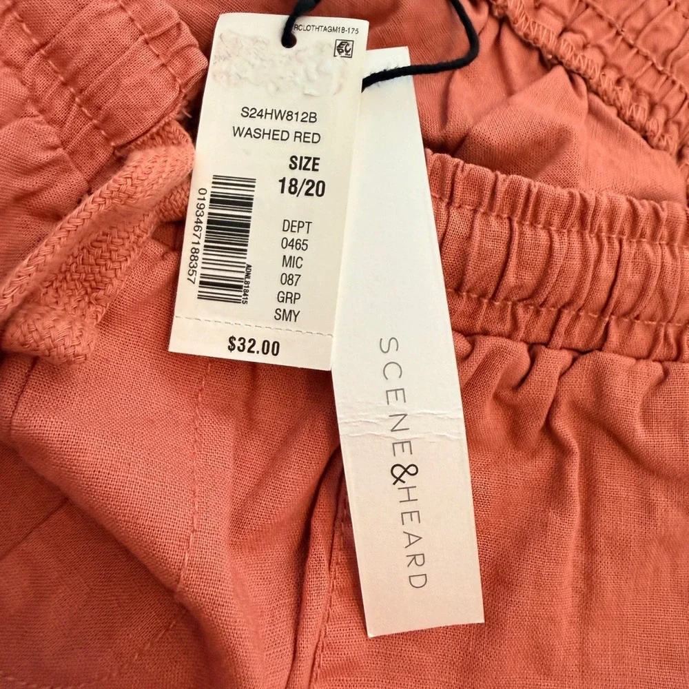 Scene & Heard Linen Blend Shorts Girls 18/20 Washed Coral Drawstring Utility NWT